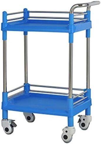 عربات إعادة التدوير من الفولاذ المقاوم للصدأ بطبقتين، عربات مختبرات التجميل والمنتجعات الصحية مع فرامل، عربة خدمة محمولة متعددة الوظائف باللون الرمادي، وردي - 64.5×44.5×90 سم in Kuwait