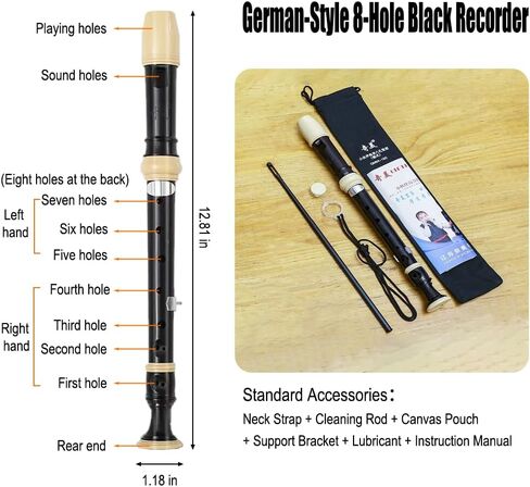 Soprano Natural Vertical Flute 8-Hole Instrument for Beginners, Flute with Cleaning Rod & acking Bag for Education & Entertainment - Black in Saudi Arabia