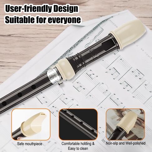 Soprano Natural Vertical Flute 8-Hole Instrument for Beginners, Flute with Cleaning Rod & acking Bag for Education & Entertainment - Black in Saudi Arabia