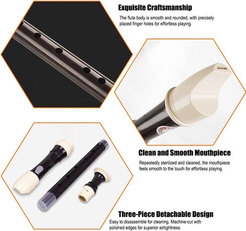 Soprano Natural Vertical Flute 8-Hole Instrument for Beginners, Flute with Cleaning Rod & acking Bag for Education & Entertainment - Black in Saudi Arabia