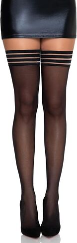 Leg Avenue Women's Spandex Sheer Thigh Highs with Striped Silicone Stay-up Top in Saudi Arabia