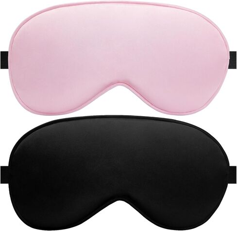 Silk Sleep Mask – 2 Pack Silk Eye Mask for Sleeping, Adjustable Strap, 100% Blackout, Soft Travel & Home Sleep Shade Cover for Women & Men (Pink & Black) in Kuwait