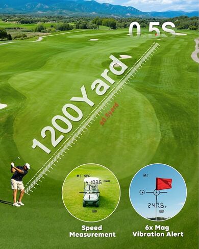 Golf Range Finder with Slope - 1200 Yards Range Finder Golf, 6X Magnification Golf Range Finder Magnetic with Flag Pole Locking Vibration, Rechargeable Golf Accessories for Men in Kuwait