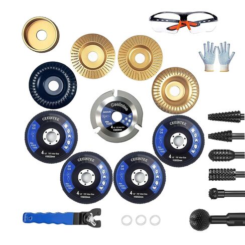 مجموعة أقراص نحت الخشب 22 قطعة لملحقات طاحونة زاوية 4 أو 4 1/2، مجموعة عجلات طحن النجارة من أجل قطع خشن سريع وتشكيل وتلميع الصنفرة in Kuwait