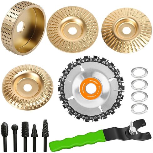 15Pcs Angle Grinder Wood Carving Disc Set for 4"or 4 1/2"Angle Grinder, 4 Grinding Shaping Disc W 7/8"Arbor, 22 Teeth Circular Chainsaw Wheel W 5/8"Arbor and Rotary Burr Rasps for Woodworking in Saudi Arabia