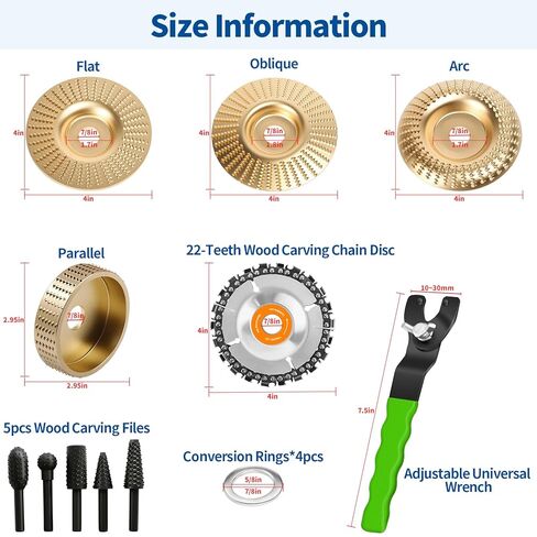 15Pcs Angle Grinder Wood Carving Disc Set for 4"or 4 1/2"Angle Grinder, 4 Grinding Shaping Disc W 7/8"Arbor, 22 Teeth Circular Chainsaw Wheel W 5/8"Arbor and Rotary Burr Rasps for Woodworking in Saudi Arabia