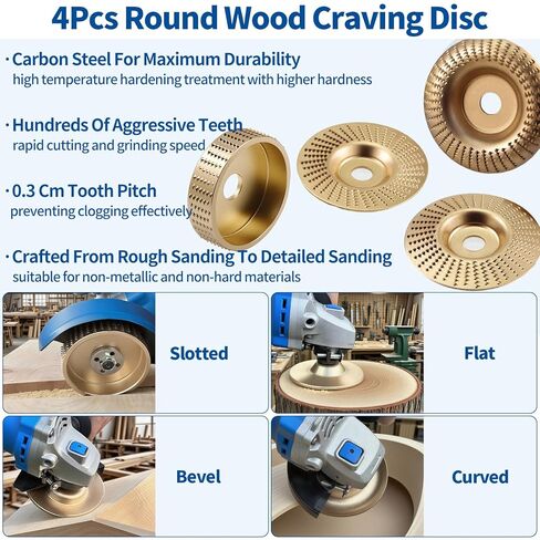 15Pcs Angle Grinder Wood Carving Disc Set for 4"or 4 1/2"Angle Grinder, 4 Grinding Shaping Disc W 7/8"Arbor, 22 Teeth Circular Chainsaw Wheel W 5/8"Arbor and Rotary Burr Rasps for Woodworking in Saudi Arabia