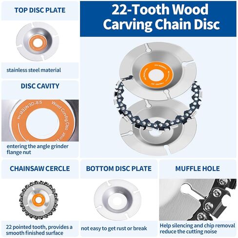 15Pcs Angle Grinder Wood Carving Disc Set for 4"or 4 1/2"Angle Grinder, 4 Grinding Shaping Disc W 7/8"Arbor, 22 Teeth Circular Chainsaw Wheel W 5/8"Arbor and Rotary Burr Rasps for Woodworking in Saudi Arabia