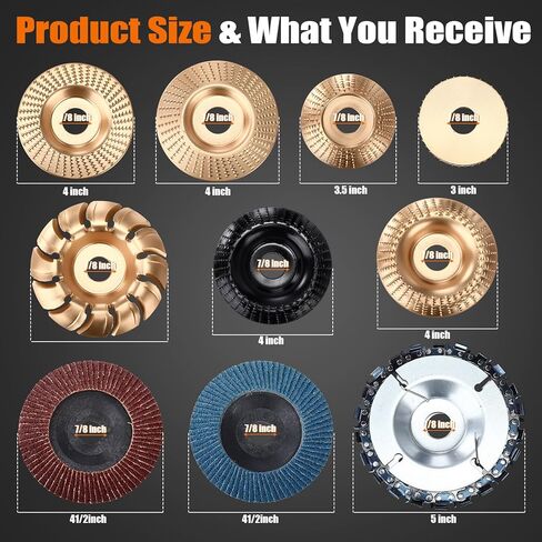 23 Pcs Wood Carving Disc Set for 4" 4-1/2" Angle Grinder Wood Grinding Wheels Chainsaw Carving Disc Flap Sanding Wheels Rotary Burrs Wrench Adapter Rings for Cutting Shaping Polishing in Saudi Arabia