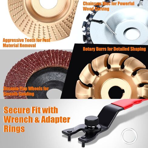 23 Pcs Wood Carving Disc Set for 4" 4-1/2" Angle Grinder Wood Grinding Wheels Chainsaw Carving Disc Flap Sanding Wheels Rotary Burrs Wrench Adapter Rings for Cutting Shaping Polishing in Saudi Arabia