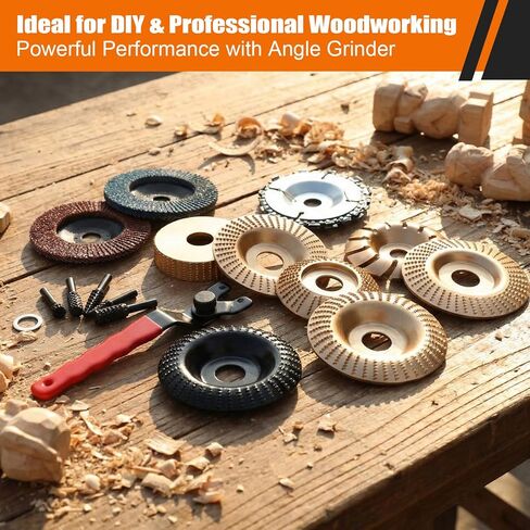 23 Pcs Wood Carving Disc Set for 4" 4-1/2" Angle Grinder Wood Grinding Wheels Chainsaw Carving Disc Flap Sanding Wheels Rotary Burrs Wrench Adapter Rings for Cutting Shaping Polishing in Saudi Arabia