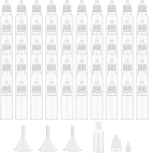 50 قطعة من زجاجات القطارة الفارغة الصغيرة البلاستيكية ذات الرأس الرفيع بالقطارة 15 مل قطارة سائلة محمولة قابلة للعصر مع غطاء وقابس لتخزين سائل الزيت (أبيض) in Kuwait