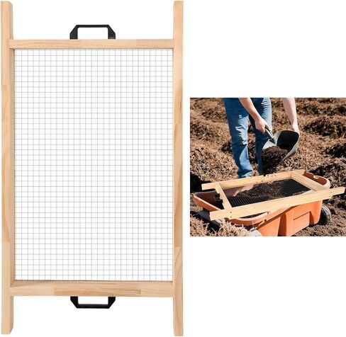 Large Soil Sifter Dirt Sifter for Gardening 15.7'' × 31.5'' Wooden Compost Sifter for Sand Gravel Sifter Suitable for Wheelbarrow and Handheld Great Garden Tool for Plants & Vegetables in Kuwait