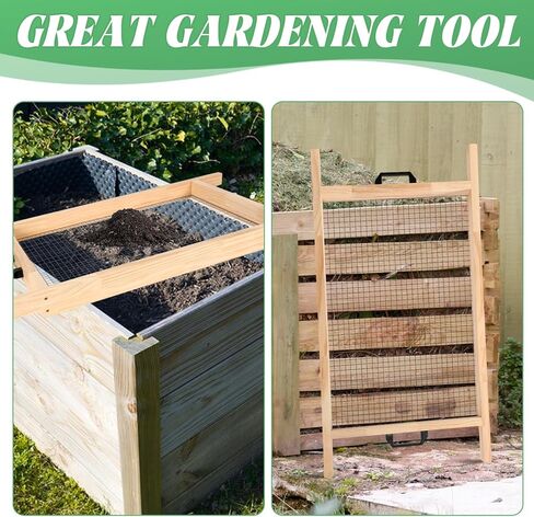 Large Soil Sifter Dirt Sifter for Gardening 15.7'' × 31.5'' Wooden Compost Sifter for Sand Gravel Sifter Suitable for Wheelbarrow and Handheld Great Garden Tool for Plants & Vegetables in Kuwait