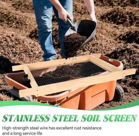 Large Soil Sifter Dirt Sifter for Gardening 15.7'' × 31.5'' Wooden Compost Sifter for Sand Gravel Sifter Suitable for Wheelbarrow and Handheld Great Garden Tool for Plants & Vegetables in Kuwait