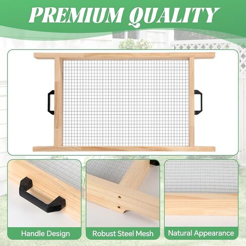 Large Soil Sifter Dirt Sifter for Gardening 15.7'' × 31.5'' Wooden Compost Sifter for Sand Gravel Sifter Suitable for Wheelbarrow and Handheld Great Garden Tool for Plants & Vegetables in Kuwait