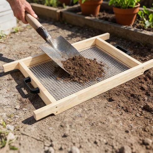 Large Soil Sifter Dirt Sifter for Gardening 15.7'' × 31.5'' Wooden Compost Sifter for Sand Gravel Sifter Suitable for Wheelbarrow and Handheld Great Garden Tool for Plants & Vegetables in Kuwait