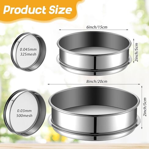 2 Pcs 325/500 Mesh Lab Sieve 325 (0.045mm) /500 (0.03mm) Aperture Stainless Steel Test Sieve, 6''/8'' Diameter Economy Standard Analysis Sample Test for Lab Industrial Home in Saudi Arabia