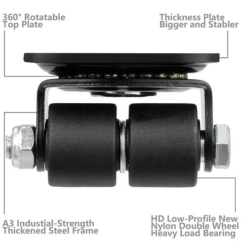 Finnhomy 1 Inch Caster Wheels Set of 4 Heavy Duty Low Profile Plate Swivel Casters Premium Solid Nylon Double Wheels 1,100 Lbs Anti-wear Furniture Casters Extra-Wide Smooth for Bed Workbench Black in Kuwait