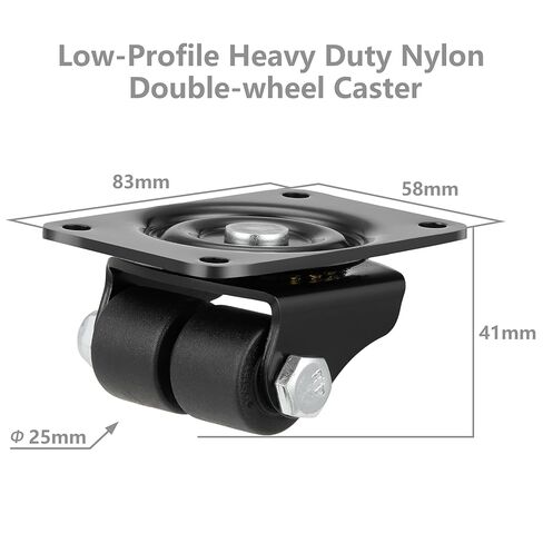Finnhomy 1 Inch Caster Wheels Set of 4 Heavy Duty Low Profile Plate Swivel Casters Premium Solid Nylon Double Wheels 1,100 Lbs Anti-wear Furniture Casters Extra-Wide Smooth for Bed Workbench Black in Kuwait