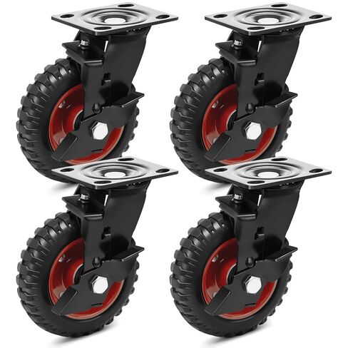 5 Inch Outdoor Heavy Duty Casters Wheels Set of 4, Sturdy Large Rubber Casters with Brake, Industrial Grade Plate Swivel Castors 1080 LBS with Knobby Tread for Workbench, Cart, Chicken Coop in Kuwait