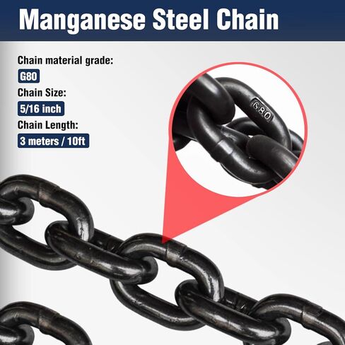 Lifting Chains with Adjuster Hooks, Adjustable Chain Sling 10FT 5/16",7055LBS/ 3.2 Tons, Heavy Duty Industrial Lifting Chain Slings for Industrial Engine Hoist in Saudi Arabia