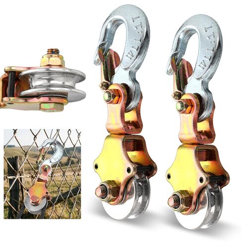 Fumete 2 Pack Snatch Block Pulley with Swivel Eye and Hoist Hook 2 Ton (4400 Lbs) Capacity Snatch Block Anodized for Wire/Synthetic Rope up to 3/8" in Kuwait