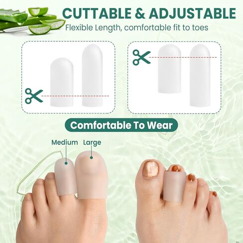 Gel Big Toe Caps and Protectors - 16 Pack Silicone Toe Protectors with Aloe Vera Extract - Soft Toe Sleeves Cushions Relief for Ingrown Toenails, Corns, Blisters, Calluses and Foot Pain (Clear ） in Saudi Arabia