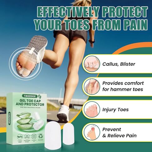 Gel Big Toe Caps and Protectors - 16 Pack Silicone Toe Protectors with Aloe Vera Extract - Soft Toe Sleeves Cushions Relief for Ingrown Toenails, Corns, Blisters, Calluses and Foot Pain (Clear ） in Saudi Arabia