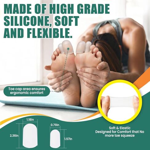 Gel Big Toe Caps and Protectors - 16 Pack Silicone Toe Protectors with Aloe Vera Extract - Soft Toe Sleeves Cushions Relief for Ingrown Toenails, Corns, Blisters, Calluses and Foot Pain (Clear ） in Saudi Arabia
