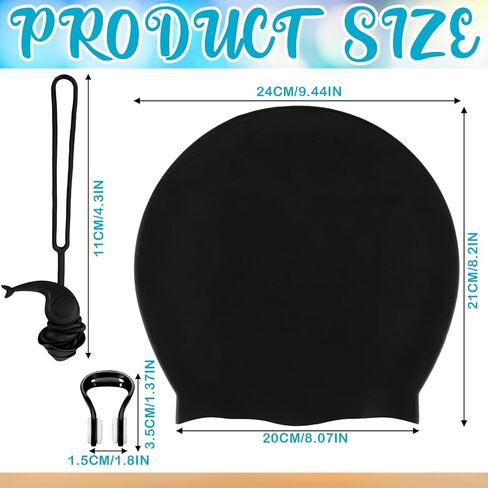 Outus 3 Piece Black Swim Accessories Set, Swim Nose Clip Water Ear Plugs with String and Silicone Swimming Cap, Nose Plug Swims Earplugs Swimming Caps with Storage Case for Men Women Adults Beginner in Saudi Arabia