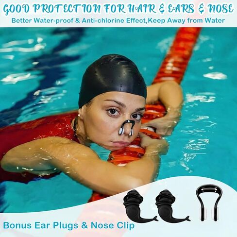 Outus 3 Piece Black Swim Accessories Set, Swim Nose Clip Water Ear Plugs with String and Silicone Swimming Cap, Nose Plug Swims Earplugs Swimming Caps with Storage Case for Men Women Adults Beginner in Saudi Arabia