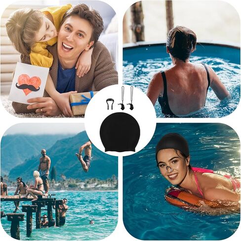 Outus 3 Piece Black Swim Accessories Set, Swim Nose Clip Water Ear Plugs with String and Silicone Swimming Cap, Nose Plug Swims Earplugs Swimming Caps with Storage Case for Men Women Adults Beginner in Saudi Arabia