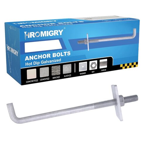 5/8" x 12" Concrete Anchor Bolts (10 Pack) L Shaped with Large Square Plate Washers, Hot-Dip Galvanized in Kuwait