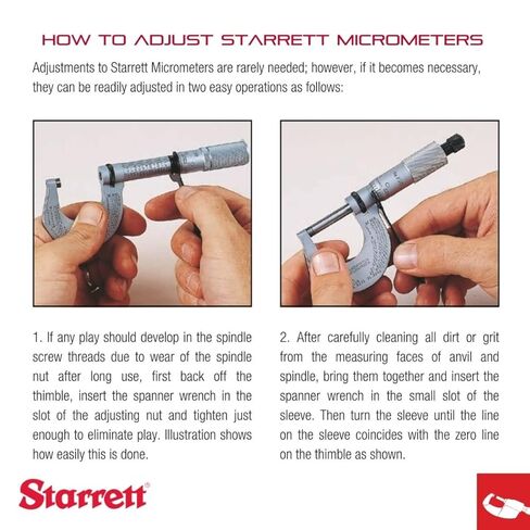 Starrett Rounded Anvil Outside Micrometer with One-Piece Spindle, Satin Chrome Finish and Advanced Sleeve Design - Quick and Easy Adjustment, 0-1" Range, .001" Graduation - 211XP in Saudi Arabia