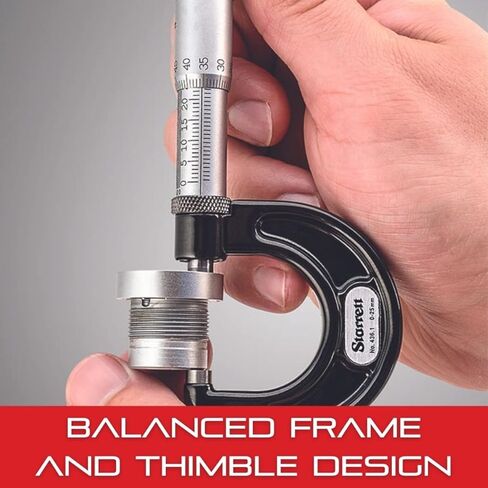 Starrett Rounded Anvil Outside Micrometer with One-Piece Spindle, Satin Chrome Finish and Advanced Sleeve Design - Quick and Easy Adjustment, 0-1" Range, .001" Graduation - 211XP in Saudi Arabia