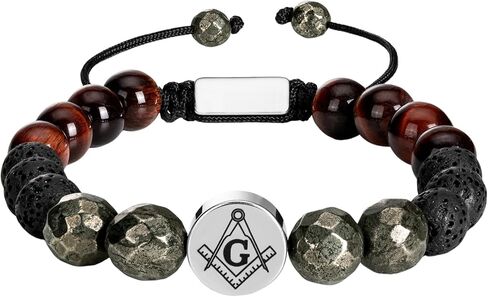 AMITER Masonic Bracelets for Men, Natural Stone Beaded Bracelets Personalized Gift for Freemason in Saudi Arabia