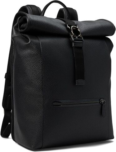 COACH Beck Roll Top Backpack in Pebble Leather, Black in Saudi Arabia