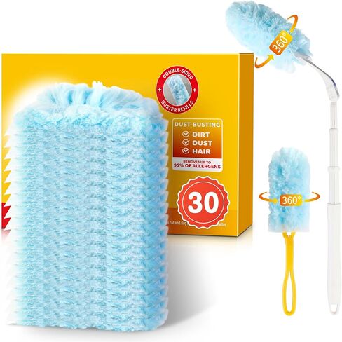 Heavy Duty Duster Refills for Swiffer Duster, Multisurface 360 Dusters with 3ft Extendable Handle and 1 Short Handle, 5X Microfiber Duster Disposable for Dusting Furniture Blinds Fans Walls (60 Count) in Kuwait