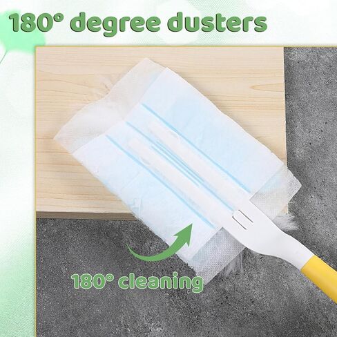 60 Pcs Disposable Dusters Refills, 180° Electrostatic Duster Refills Multi-Surface Microfibre Duster Replacement with 2 Pcs Handles for Cleaning Ceiling, Fan, Ceiling (Blue, Unscented) in Saudi Arabia