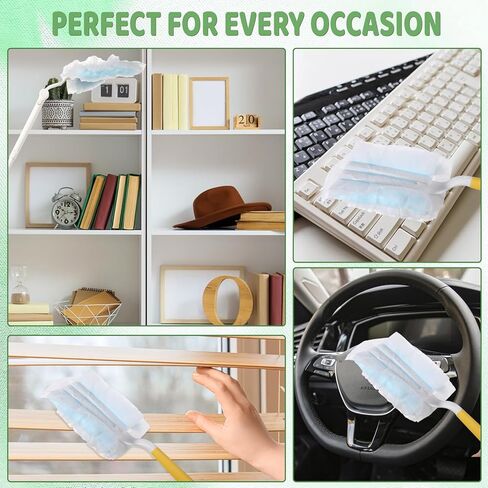 60 Pcs Disposable Dusters Refills, 180° Electrostatic Duster Refills Multi-Surface Microfibre Duster Replacement with 2 Pcs Handles for Cleaning Ceiling, Fan, Ceiling (Blue, Unscented) in Saudi Arabia
