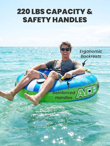 Zeraty Towable Tube for Boating 1-2 Riders, Heavy Duty Inflatable PVC Water Tube with 420D Nylon Cover & Reinforced Handles, Stable Deck Tube for Lake Ocean River, Towable for Water Sports Kids Adults in Saudi Arabia