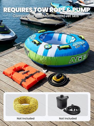 Zeraty Towable Tube for Boating 1-2 Riders, Heavy Duty Inflatable PVC Water Tube with 420D Nylon Cover & Reinforced Handles, Stable Deck Tube for Lake Ocean River, Towable for Water Sports Kids Adults in Saudi Arabia