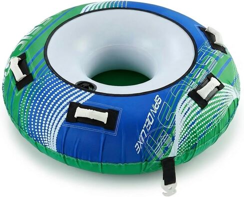 Zeraty Towable Tube for Boating 1-2 Riders, Heavy Duty Inflatable PVC Water Tube with 420D Nylon Cover & Reinforced Handles, Stable Deck Tube for Lake Ocean River, Towable for Water Sports Kids Adults in Saudi Arabia