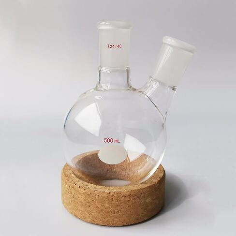 قارورة سفلية مستديرة ذات رقبتين، قارورة زجاجية مستديرة سفلية ثقيلة الجدار قارورة مختبر ذات رقبة 2 مع مركز 24/40 ومفصل خارجي مدبب قياسي جانبي - 50 مل in Kuwait