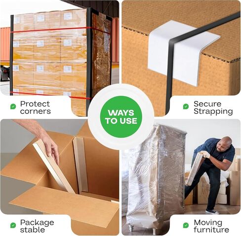 واقيات حواف التغليف من الورق المقوى 2 × 2 × 3 بوصة - عبوة مكونة من 1000 قطعة، بيضاء - واقيات زوايا معززة على شكل حرف V للمنصات - زوايا من الورق المقوى للخدمة العادية للشحن in Kuwait