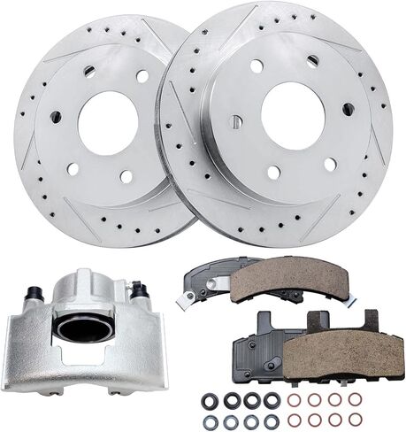 Detroit Axle - Front 2pc Brake Rotors for Jeep 99-06 Wrangler TJ, 99-01 Cherokee XJ, 2 Slotted & Drilled Disc Brake Rotors 1999 2000 2001 2002 2003 2004 2005 2006 Replacement in Kuwait