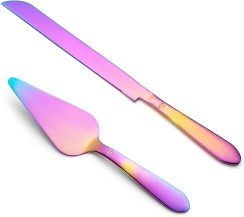 Cake Cutting Set for Wedding, Elegant Cake Knife and Server Set with Thickened Stainless Steel Rounded Edges, Cake Cutter Pie Spatula for Birthday Anniversary Christmas, 2 Pcs, Gold in Kuwait