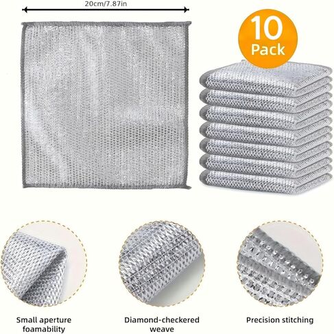 10pcs Miracle Cleaning Cloth - Ultra-Durable Mesh Ultrafine Fiber Set - Easy for Dry and Wet Cleaning - Very Suitable for Tableware, Metal Surfaces, etc.! No Scratches Kitchen Genius in Saudi Arabia