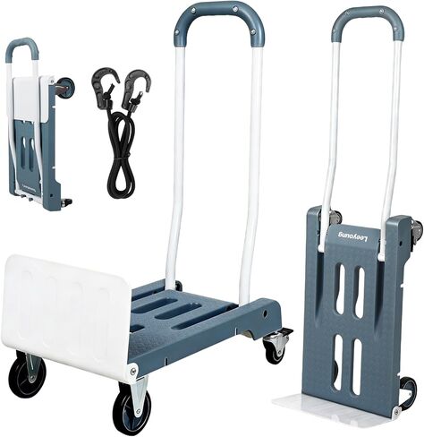 عربة دوللي لشاحنة يدوية قابلة للطي 2 في 1، شاحنة يدوية قابلة للتحويل مع منصة مسطحة، عجلات TPR هادئة، خفيفة الوزن 12.5 رطل، 264 رطل مسطحة / 176 رطل سعة عمودية، عربة مدمجة للتحرك والصناديق والأمتعة in Kuwait